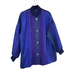 Vintage Avoca Collection Pure New Wool Jacket Blue Striped Made in Ireland med